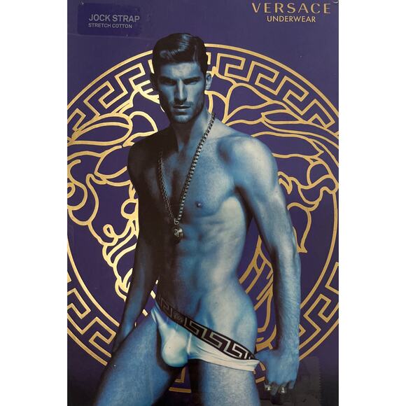 M2-4 VERSACE Men's Greca Jockstrap Underwear Stretch Blue/Gold Size 6/34-46/M - Picture 11 of 12
